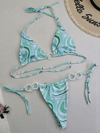 Seksi bikini s mikro tangama s printom Ženski kupaći kostim Ženski kupaći kostim Dvodijelni bikini set Prstenje Kupaći kostim Swim Lady