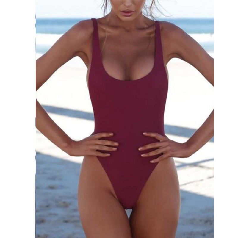 Seksi jednobojni bikini set s U-izrezom Modni jednodijelni kupaći kostim Ženski kupaći kostim Ljetna odjeća za plažu Kupaći kostim bez leđa Odjeća za surfanje