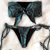 Seksi bikini s tangama s printom 2022. Ženski kupaći kostim sa žicama u obliku bandeaua Ženski kupaći kostim Dvodijelni bikini set s čvorovima Push Up kupaći kostim