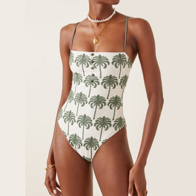 Modni jednodijelni kupaći kostim Blagdanska odjeća za plažu Zeleni print Dizajnerski kupaći kostim Ženski retro bikini Odjeća za surfanje