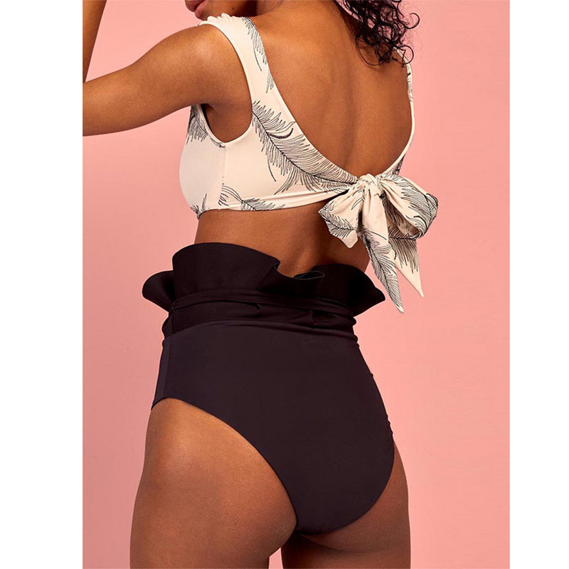 Komplet kupaćih kostima s otisnutim naborima, bikini set visokog struka, dizajnerski kupaći kostim za plažu, ljetna odjeća za surfanje
