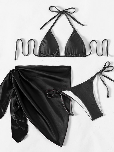 Seksi 3 komada halter sa sarong bikinijem Ženski kupaći kostim Ženski kupaći kostim Trodijelni bikini set Micro Bather Kupaći kostim Swim Lady
