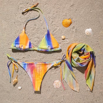 Shiny Halter Tie Dye Diamond Bikini 2020 Γυναικεία μαγιό Γυναικείο μαγιό 3 τεμαχίων Σετ μπικίνι Διχτυωτό Κοντή φούστα Μαγιό Μαγιό