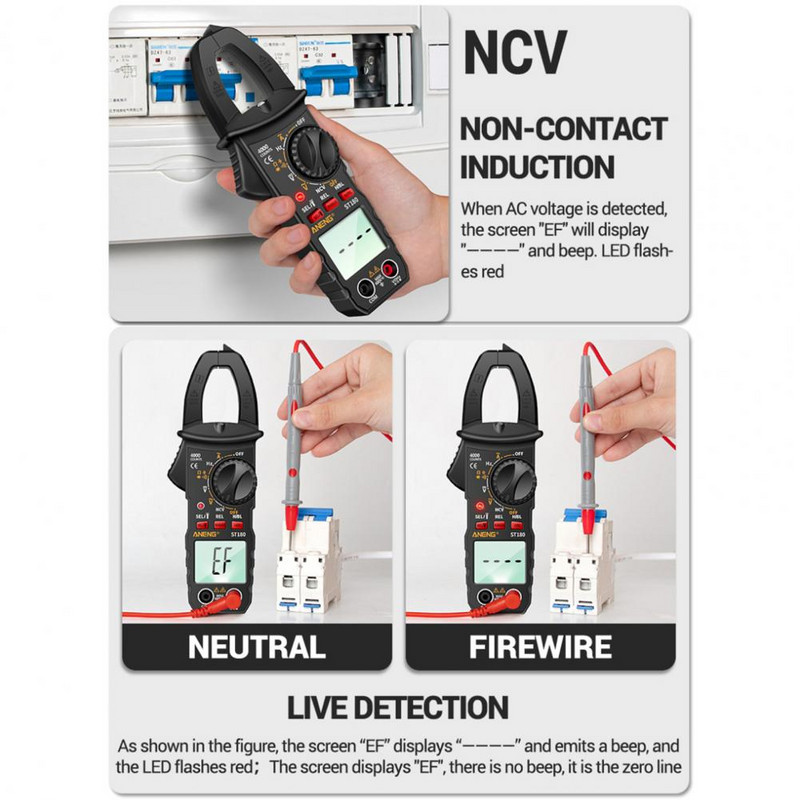 Ecran practic cu iluminare de fundal Multimetru cu clemă digitală Tester electric Contor de rezistență la lanternă