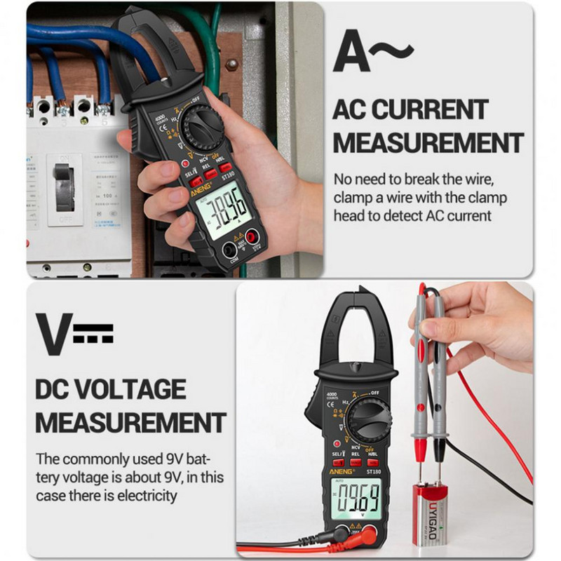 Ecran practic cu iluminare de fundal Multimetru cu clemă digitală Tester electric Contor de rezistență la lanternă