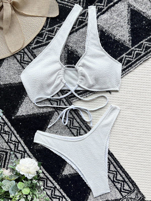 Seksi asimetrični naborani bikini Ženski kupaći kostim Ženski kupaći kostim Dvodijelni komplet bikinija na jedno rame Kupaći kostim