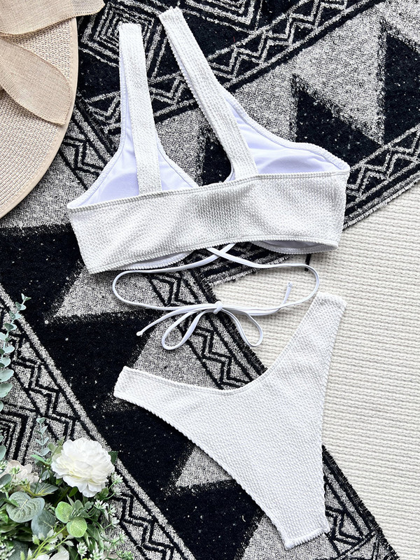Seksi asimetrični naborani bikini Ženski kupaći kostim Ženski kupaći kostim Dvodijelni komplet bikinija na jedno rame Kupaći kostim