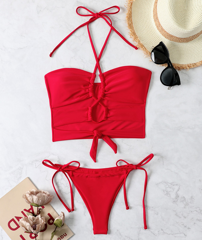 Novi seksi bikini visokog kroja s halterima Ženski kupaći kostim Ženski kupaći kostim Dvodijelni bikini set izdubljeni kupaći kostim za kupanje Ženski kupaći kostim