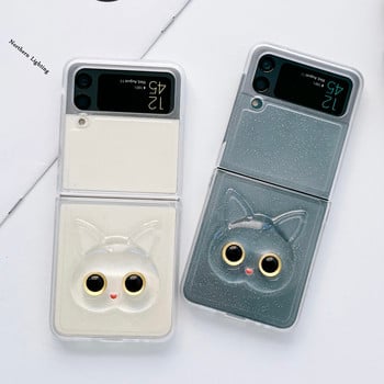 Сладък анимационен калъф за телефон с котка за Samsung Galaxy Z Flip4 Flip3 Z Flip 3 4 5G Удароустойчив мек прозрачен капак с броня