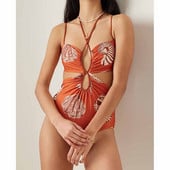 Kupaći kostim s remenom s modnim printom na užeta s križnim remenima, uski bikini sa šupljim leđima, 2022. Novi jednodijelni kupaći kostimi Odjeća za plažu Bešavno spajanje
