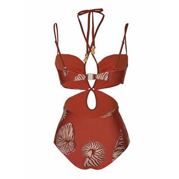 Fashion Print String Cross Strap Μαγιό Sling Hollow Back Slim Bikini 2022 New One Piece Swimwear Beach Seamless Splicing