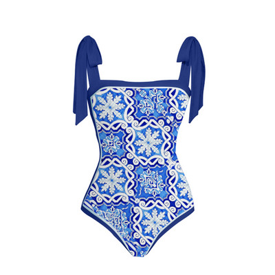 Jednodijelni kupaći kostim s leptir naramenicama, novi modni print za 2022. Tanki seksi bikini visokog struka Chic Odjeća za plažu Bešavna patchwork moda