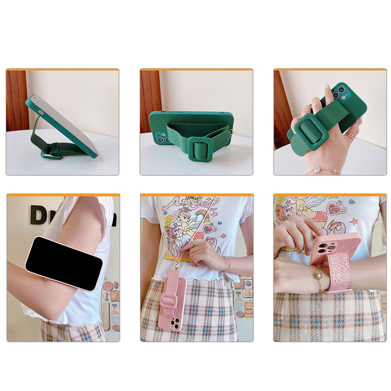 За iPhone 12 11 Pro Max Гривна за китка Candy цвят силиконов калъф за телефон за iPhone XS Max X XR 7 8 Plus заден капак с ремък