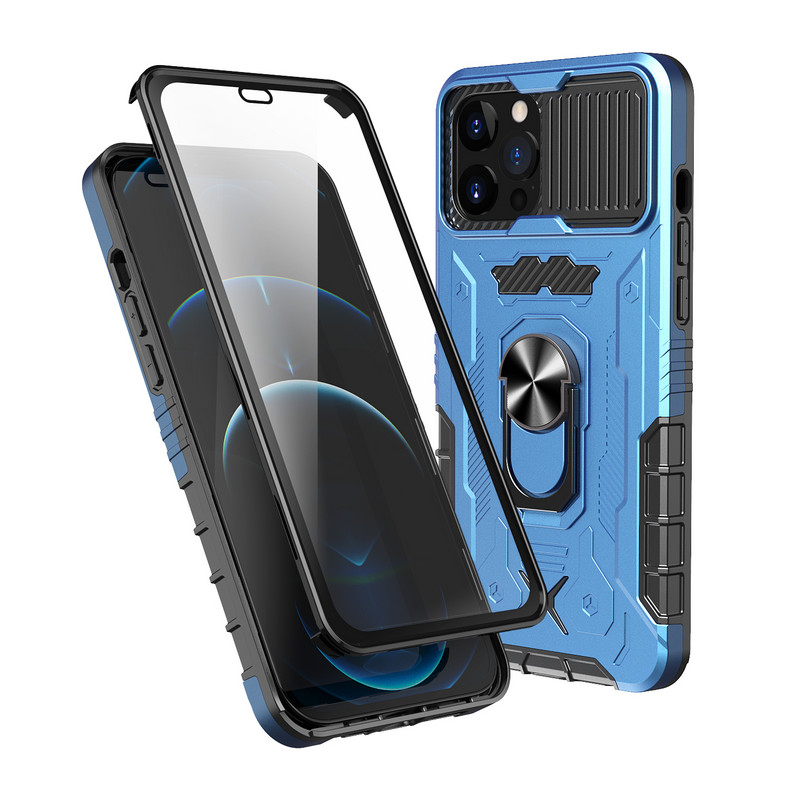iPhone 13 12 11 Pro Max Armorhoz tervezett ütésálló, robusztus katonai minőségű védő csúszólencse védőtok üvegfóliával