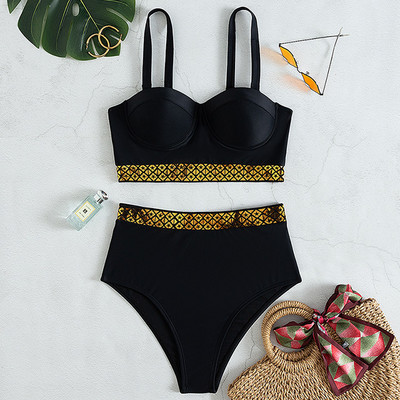 Szexi Underwired melltartó kupa magas derekú bikini női fürdőruha Női fürdőruha Kétrészes bikini szett Push Up fürdőruha úszó