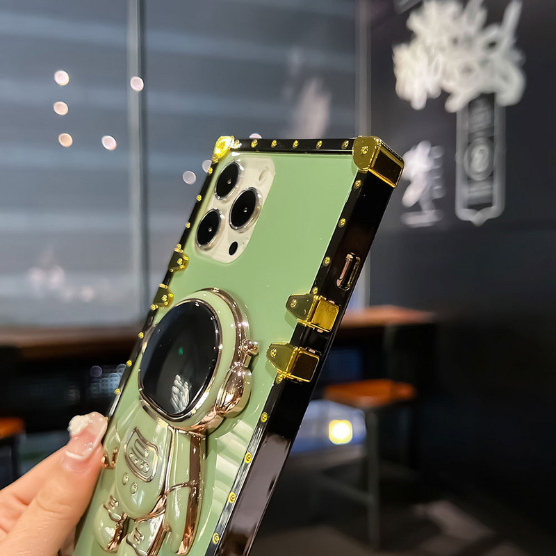 Πολυτελής τετράγωνη θήκη τηλεφώνου για iphone 14 Plus 12 13 11 Pro Max XS Max XR X 6 6S 7 8 Plus SE Astronaut Bracket Anti-Drop Back Cover