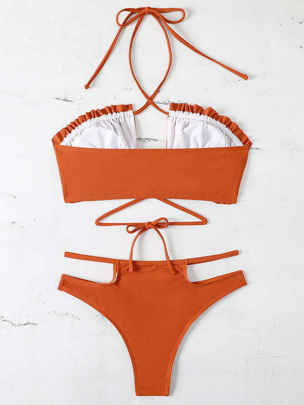 Bikini srednjeg struka s plisiranim halterima Ženski kupaći kostim Ženski kupaći kostim Dvodijelni komplet bikinija Podstavljeni kupaći kostim za kupanje Ženski kupaći kostim