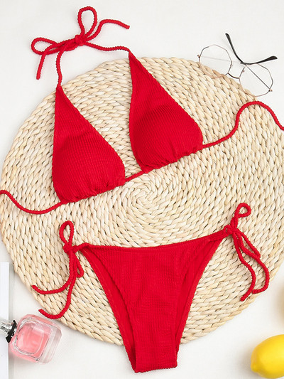 Seksi ženski kupaći kostim s naboranim halterima u 8 boja Ženski kupaći kostim s rebrastim kostimom Dvodijelni bikini komplet s mikro žicama Kupaći kostim za plivanje