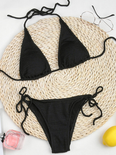 Seksi ženski kupaći kostim s naboranim halterima u 8 boja Ženski kupaći kostim s rebrastim kostimom Dvodijelni bikini komplet s mikro žicama Kupaći kostim za plivanje