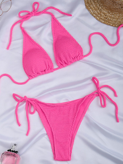 Seksi ženski kupaći kostim s naboranim halterima u 8 boja Ženski kupaći kostim s rebrastim kostimom Dvodijelni bikini komplet s mikro žicama Kupaći kostim za plivanje