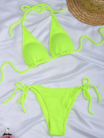 Seksi ženski kupaći kostim s naboranim halterima u 8 boja Ženski kupaći kostim s rebrastim kostimom Dvodijelni bikini komplet s mikro žicama Kupaći kostim za plivanje