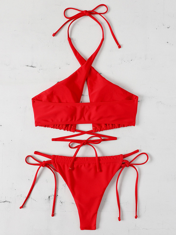 Seksi bikini s halterima s naramenicama Ženski kupaći kostim Ženski kupaći kostim Dvodijelni bikini komplet izdubljeni kupaći kostim za plivanje