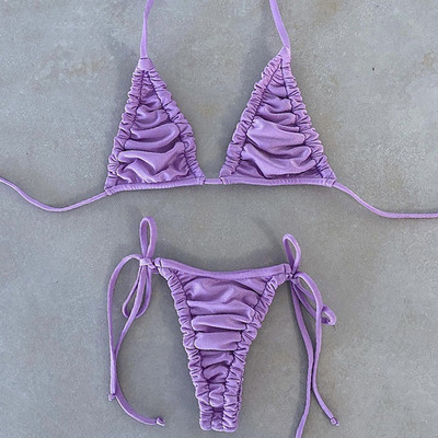 Seksi plisirani bikini visokog kroja s halterima Ženski kupaći kostim Dvodijelni bikini komplet brazilski kupaći kostim za plivanje