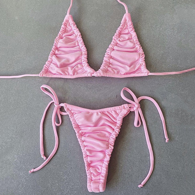 Seksi plisirani bikini visokog kroja s halterima Ženski kupaći kostim Dvodijelni bikini komplet brazilski kupaći kostim za plivanje