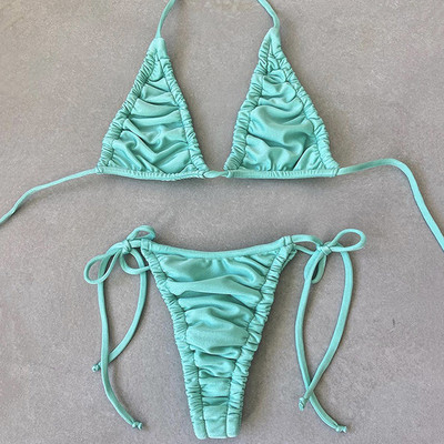 Seksi plisirani bikini visokog kroja s halterima Ženski kupaći kostim Dvodijelni bikini komplet brazilski kupaći kostim za plivanje