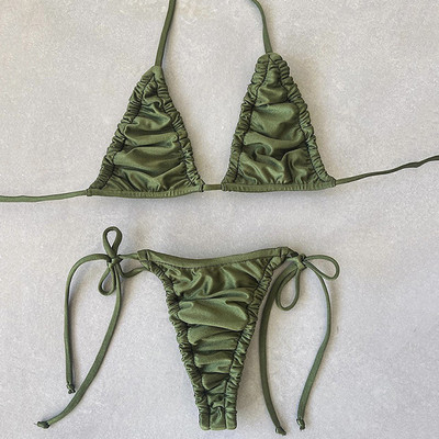 Seksi plisirani bikini visokog kroja s halterima Ženski kupaći kostim Dvodijelni bikini komplet brazilski kupaći kostim za plivanje