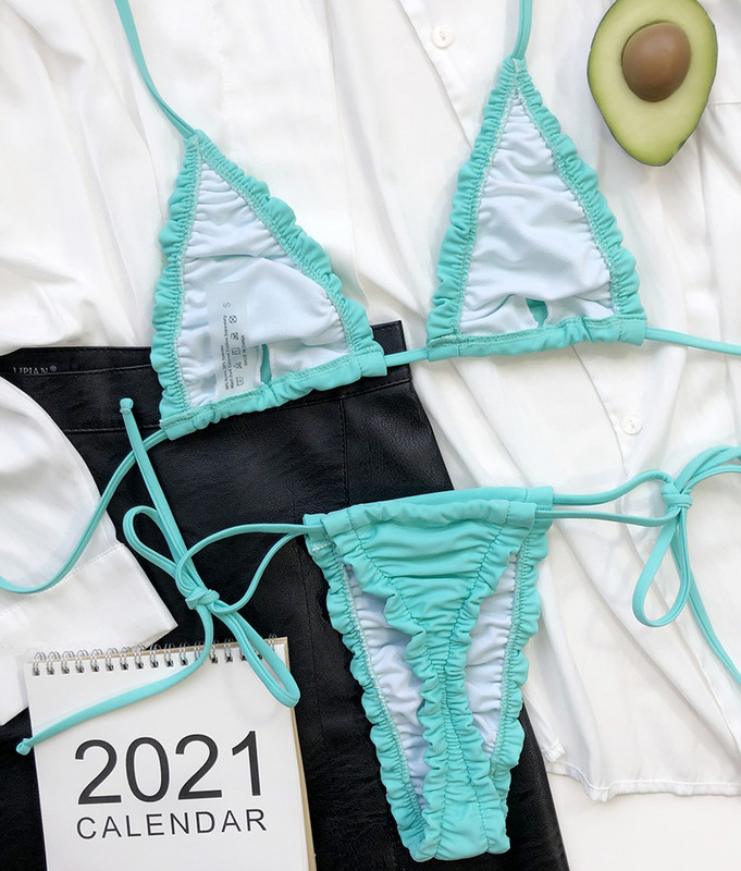 Seksi plisirani bikini visokog kroja s halterima Ženski kupaći kostim Dvodijelni bikini komplet brazilski kupaći kostim za plivanje