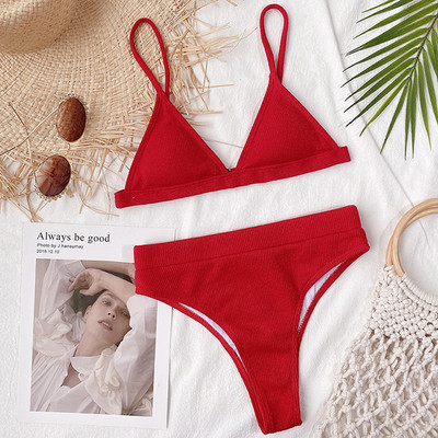 Novi seksi sportski ženski kupaći kostim Bikini visokog struka 2021. Ženski kupaći kostimi Dvodijelni komplet bikinija Rebrasti kupaći kostim Swim Lady