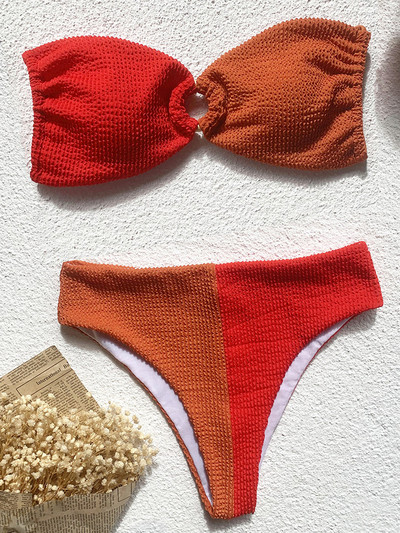 Spojeni naborani bikini visokog struka Ženski kupaći kostim Ženski kupaći kostim Dvodijelni bikini set Bandeau kupaći kostim Ženski kupaći kostim
