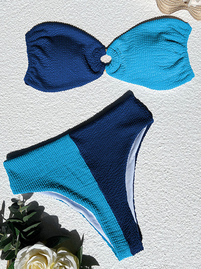Spojeni naborani bikini visokog struka Ženski kupaći kostim Ženski kupaći kostim Dvodijelni bikini set Bandeau kupaći kostim Ženski kupaći kostim