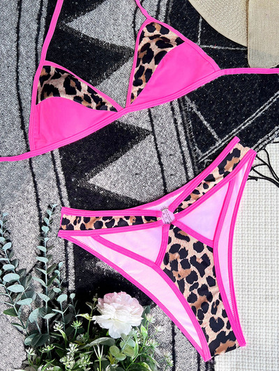 Visoko izrezani bikini s leopard printom Ženski kupaći kostim Ženski kupaći kostim Dvodijelni bikini komplet s halterima Kupaći kostim za plivanje