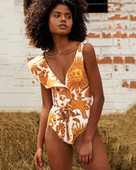 Sling kupaći kostim s V-izrezom, nabrani, uski, dvodijelni bikini visokog struka, otvorenih leđa, seksi elegantna blagdanska odjeća za plažu