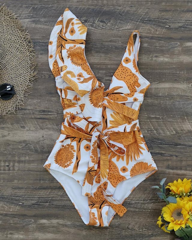 Sling kupaći kostim s V-izrezom, nabrani, uski, dvodijelni bikini visokog struka, otvorenih leđa, seksi elegantna blagdanska odjeća za plažu