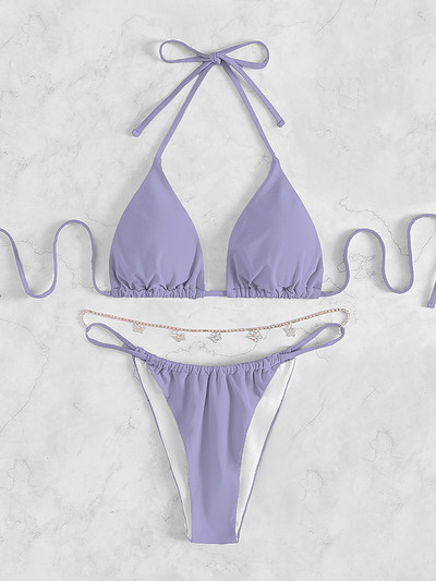 Ar Bling Chain Halter Bikini Sieviešu peldkostīms Sieviešu peldkostīmi Divdaļīgs bikini komplekts High Cut Bather peldkostīms peldēšanai dāma