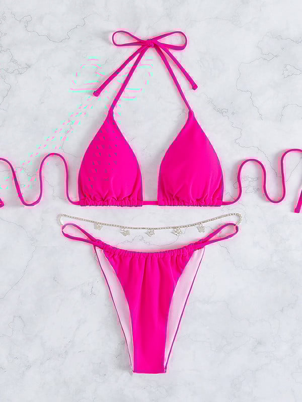 Ženski kupaći kostim s lancem i halterom Ženski kupaći kostim Dvodijelni bikini set visokog kroja Kupaći kostim Swim Lady