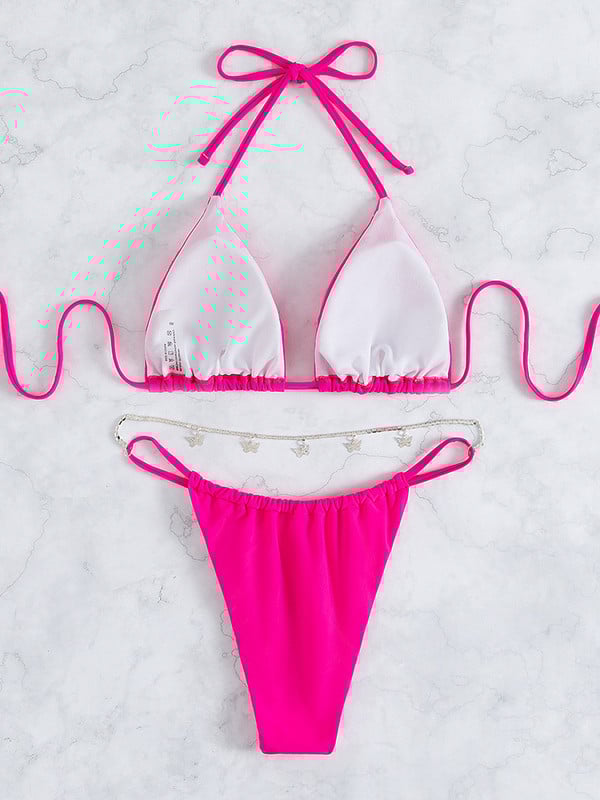 Ženski kupaći kostim s lancem i halterom Ženski kupaći kostim Dvodijelni bikini set visokog kroja Kupaći kostim Swim Lady