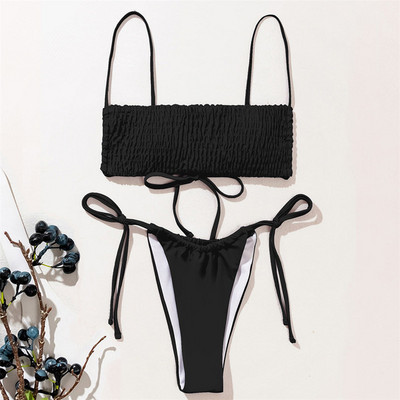 Seksi naborani visoki izrezani bikini ženski kupaći kostim s bandoom Ženski plisirani kupaći kostim Dvodijelni bikini komplet brazilski kupaći kostim za kupanje