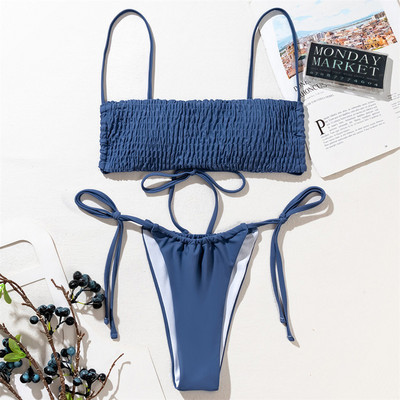 Seksi naborani visoki izrezani bikini ženski kupaći kostim s bandoom Ženski plisirani kupaći kostim Dvodijelni bikini komplet brazilski kupaći kostim za kupanje