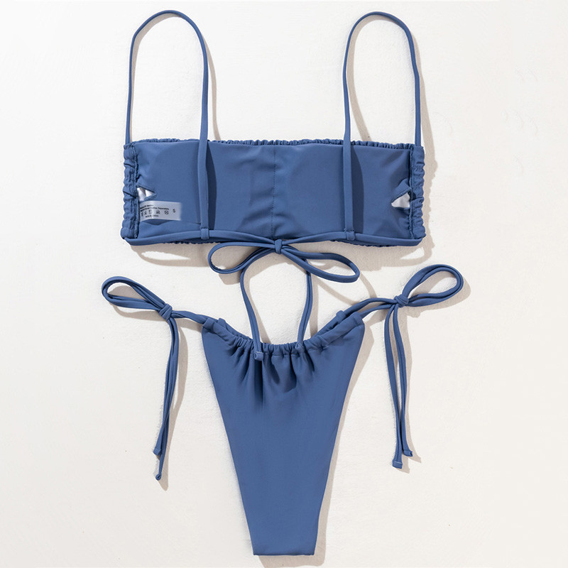Seksi naborani visoki izrezani bikini ženski kupaći kostim s bandoom Ženski plisirani kupaći kostim Dvodijelni bikini komplet brazilski kupaći kostim za kupanje