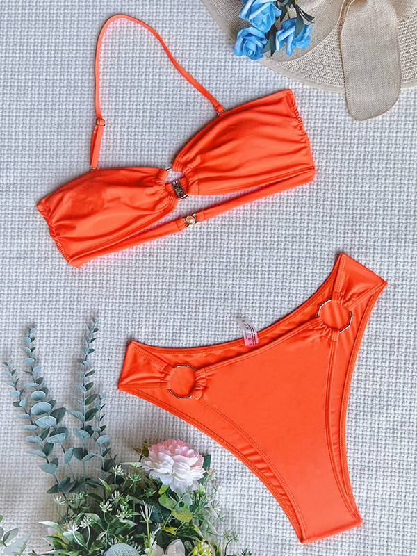 Seksi naborani halteri s metalnim prstenovima Bikini Ženski kupaći kostim Ženski kupaći kostim Dvodijelni komplet bikinija Kupaći kostim Swim Lady