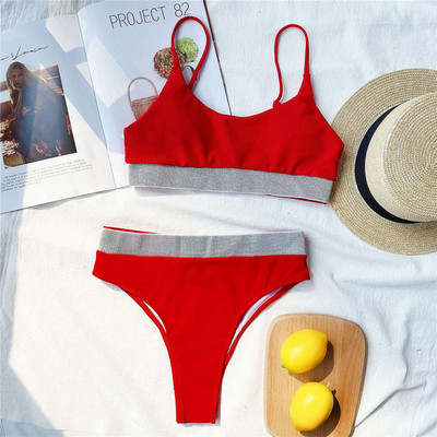 2021 Sexy Patchwork Bikini strălucitor cu talie înaltă Costum de baie pentru femei Costum de baie pentru femei Set de bikini în două piese Costum de baie sport pentru baie