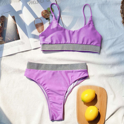 2021 Sexy Patchwork Bikini strălucitor cu talie înaltă Costum de baie pentru femei Costum de baie pentru femei Set de bikini în două piese Costum de baie sport pentru baie