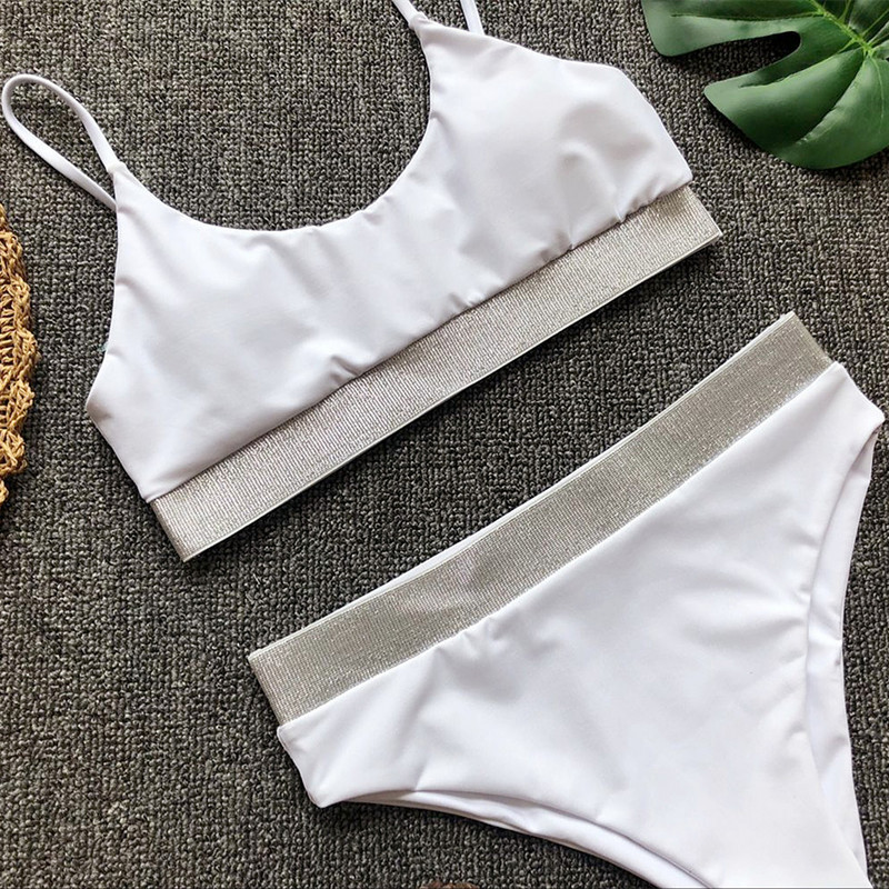 2021 Sexy Patchwork Bikini strălucitor cu talie înaltă Costum de baie pentru femei Costum de baie pentru femei Set de bikini în două piese Costum de baie sport pentru baie