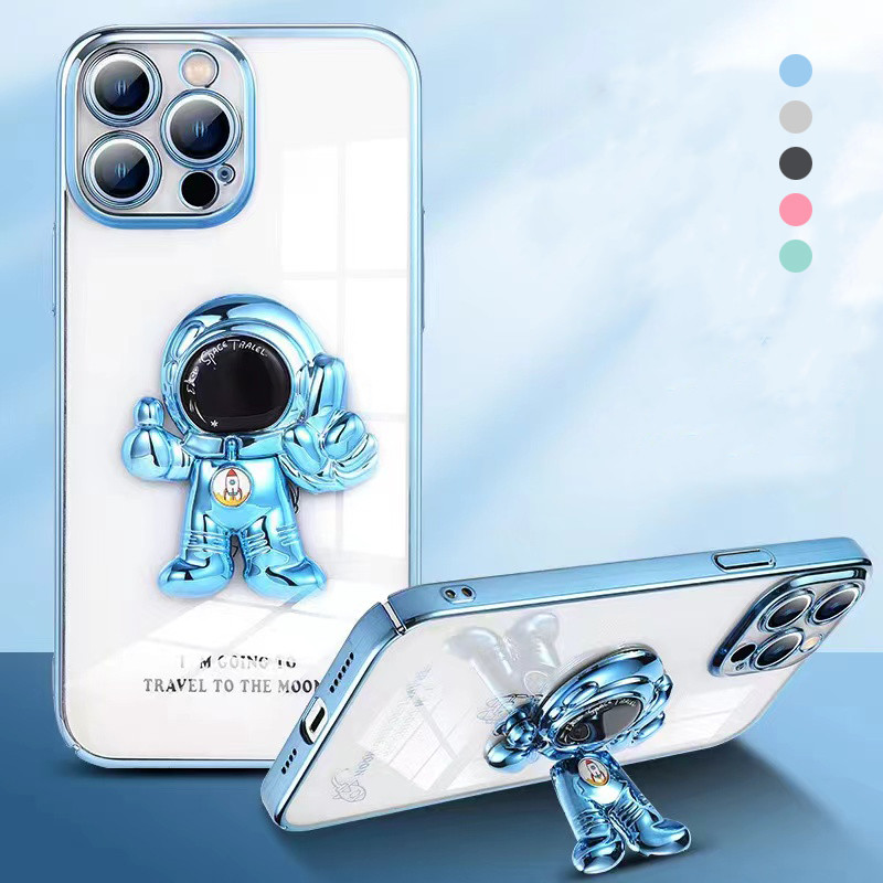 Διαφανής επένδυση 3D Astronauts Μαγνητική αναδιπλούμενη θήκη βάσης για iPhone 13 Pro 11 12 Pro Max XS XR X Πίσω κάλυμμα σκληρού υπολογιστή