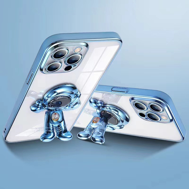 Διαφανής επένδυση 3D Astronauts Μαγνητική αναδιπλούμενη θήκη βάσης για iPhone 13 Pro 11 12 Pro Max XS XR X Πίσω κάλυμμα σκληρού υπολογιστή