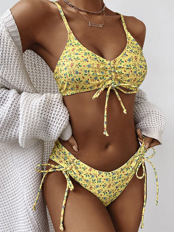 Σέξι λουλουδάτο τύπωμα Brazilian Tassel Bikini Γυναικείο μαγιό Γυναικείο μαγιό Σετ μπικίνι δύο τεμαχίων High Cut μαγιό μπάνιου